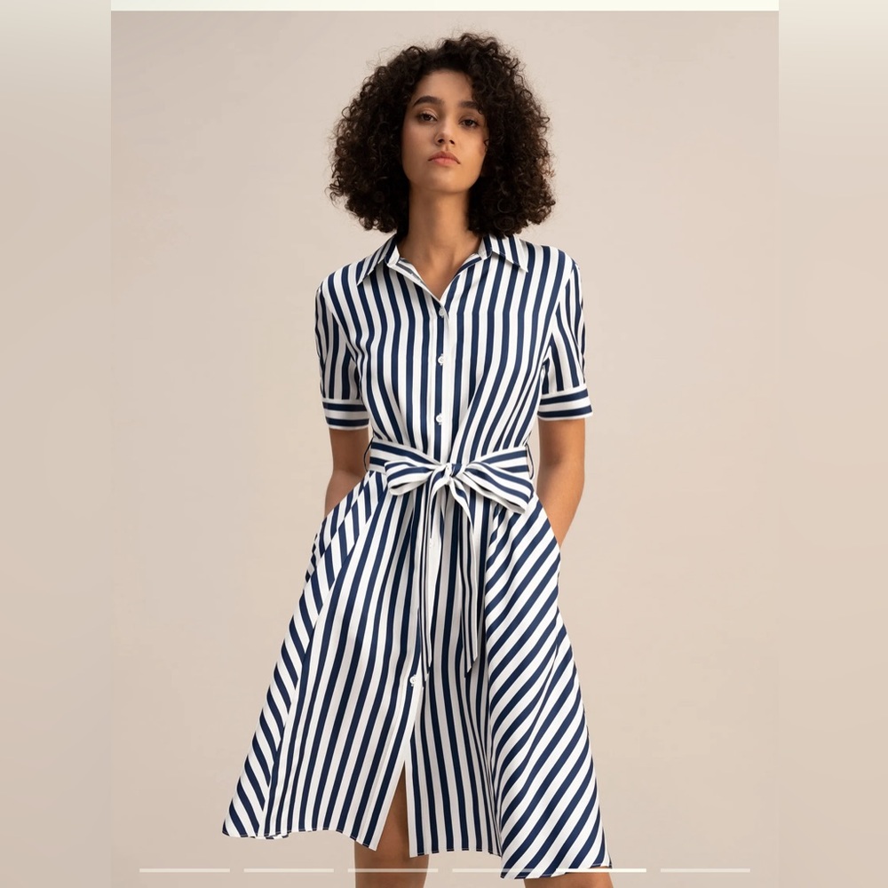 Lily Silk Amalfi Stripe Silk Shirtdress with Belt
Size: Small